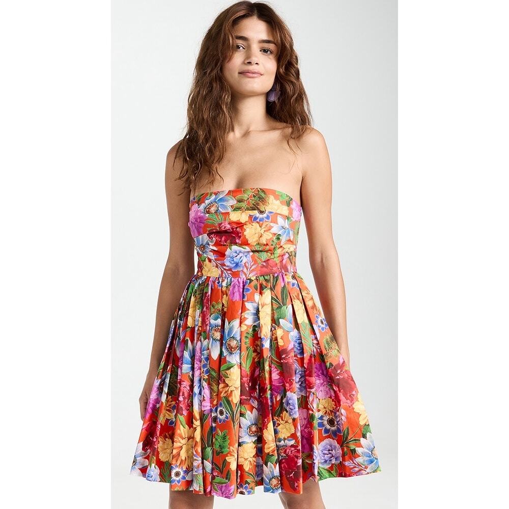 Cara Cara Nadia Floral Strapless Mini Dress Pleated Summer Resort Chic Size 4